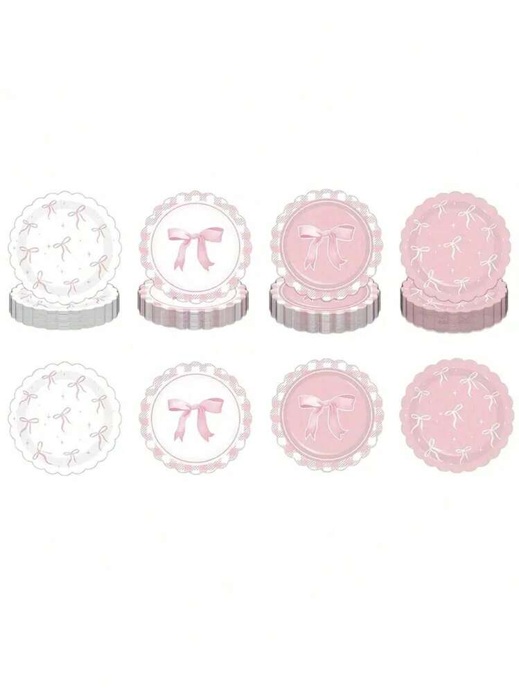 10pcs Pink Bow Party Plates, Bow Birthday Party Supplies, Pink Bow Party Decorations, Suitable For Bachelorette Party, Bridal Shower Party, Cute Plates, Bachelorette Party Decor - Pink - View 9