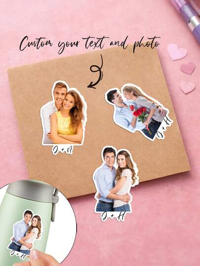4/12/24pcs Personalized Photo Gift Stickers, Customize Photo And Text,Custom Coffee Cup Stickers With Picture And Text, Design Your Own Stickers , Custom Logo Mug Stickers , Personalized Gift For Mom Or Dad
