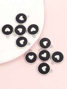 10pcs 10-Colors Acrylic Sheet Round Alloy Charms With Love Heart Design, Fashion Necklace Bracelet Earrings Phone Chain And More Decorations DIY Ins Style Dopamine Pendants - Cute Accessory For Daily Wear And Valentine's Day - Round with Love Heart Design - View 25