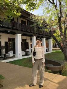 蕾丝吊带背心，露肩，百搭，显瘦，双面可穿，镂空白色休闲上衣 - 白色 - 查看 2