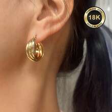 High-Quality Stainless Steel Women Hoop Earrings,Hypoallergenic 316L Ear Post,Anti-Fading Vacuum 18K Gold Plated Anti-Wear, Charming Fashionable Designer Unique Shapes Unisex Jewelry Earrings For Daily Wear Festival Vacation Parties - Gold - View 4