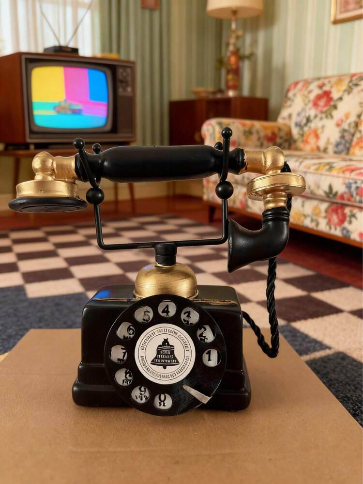 1件复古电话装饰品，手工制作摆件，做旧黑色电话道具 - 彩色 - 查看 3