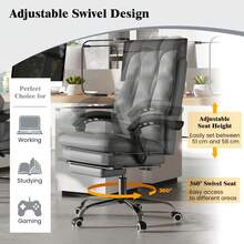 COSTWAY Ergonomic Office Chair, PU Leather Computer Chair With Adjustable Swivel Seat, Reclining Backrest, Linkage Armrests & Retractable Footrest, Executive Task Chair, Grey - Grey - View 7