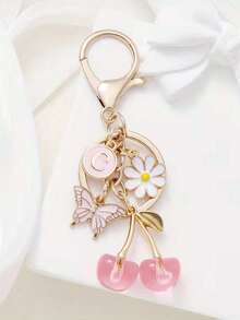 1pc Pink Cherry Blossom & Butterfly Keychain With A-Z Alphabet Letters, Flower & Butterfly Charms, Round Ring Clasp For Women's Bag/Purse/Car Keys - Birthday/Christmas/Anniversary Gift (Ized Initial Key Ring) - Multicolor - View 22