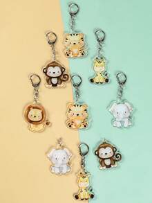 5件套卡通动物钥匙扣，亚克力材质，图案包括大象、狮子、猴子、老虎和长颈鹿，可爱动物吊坠，丛林动物主题派对用品，丛林主题生日派对，婴儿派对装饰 - 動物混款 - 查看 6