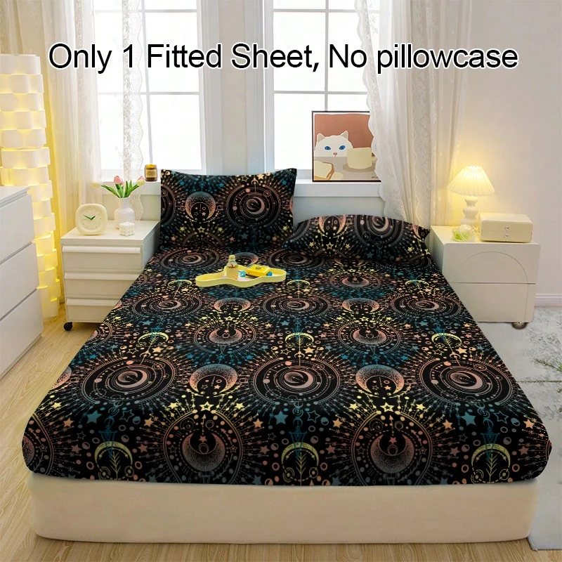 1件透气性极佳的星空图案床笠，柔软舒适的床垫罩，适用于卧室、客房和宿舍，床垫保护套，床上用品套装（不含枕套） - 彩色 - 查看 1