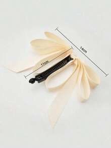 1PC Black Satin Layered Bow Barrettes - Women's Elegant Ponytail Hair Claw, Stylish Hair Accessory Ideal For Dinner Dates & Going Out - Black - View 7
