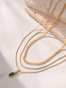 3pcs/Set Women's Gifts Minimalist Crystal & Cubic Zirconia Asymmetrical Layered Pendant Necklace, Unique Jewelry Gift For Her - Yellow Gold - View 5