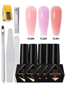 Set de 10 piezas de herramientas de modelado de uñas de gel de extensión rápida de color rosa desnudo FOUR LILY, esmalte de uñas UV LED desmontable de 10ml - Multicolor - Ver 1