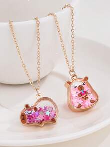 1 pieza Collar con colgante de capibara de dibujos animados lindo con lentejuelas, regalo para la mejor amiga - Multicolor - Ver 1