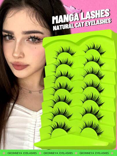 7 Pairs Manga Eyelashes Anime Spiky False Eyelashes Wet Look Eye Lashes Soft Lightweight Faux Mink Eyelashes C Curl Wispy Effectt Fake Lashes,,Suitable For All Eye Shapes,Perfect For Dating And Cosplay