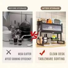 HanTai Over The Sink Dish Drainer Drying Rack 3 Tier Over Sink Dish Rack For A Tidy Kitchen Sink Shelf Organized Space-Saving Dish Rack With Cover For Dishes, Glasses, Bowls, And Cutlery - 黑色 - 查看 7