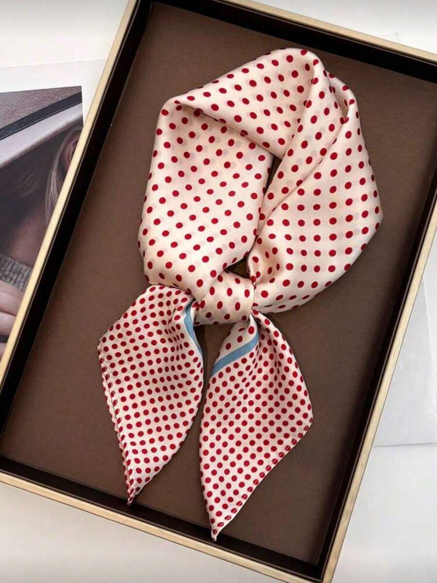 1pc Women's Luxury Elegant Fashion Polka Dot Print 27.6"X27.6" Silk Bandana Scarf, Spring Accessory - Multicolor - View 1