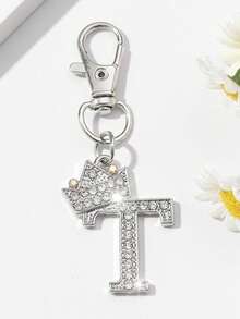 1pc Unisex New Alloy Rhinestone Letter Keychain, Creative Personalized Shiny Letter Accessory, Fashion Bag/Car Key Chain, Holiday/Birthday Gift - Silver - View 16
