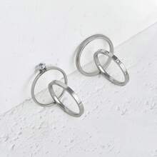 4 piezas Anillos de banda delgada de lujo para hombres de acero inoxidable, acabado mate en oro y plata con un diamante y tres diamantes, anillos de moda - Plateado - Ver 13