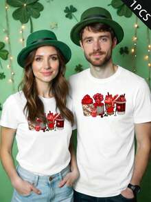 Couple Matching Valentine Graphic Tee Premium Cotton, Loose Fit, Casual, Comfortable, Graphic Design - WomenWhite-1PC - View 1