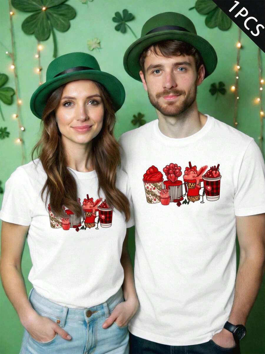 Couple Matching Valentine Graphic Tee Premium Cotton, Loose Fit, Casual, Comfortable, Graphic Design - WomenWhite-1PC - View 1