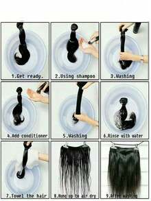 1/3/6 piezas Extensiones de cabello negro ondulado natural de 14-22 pulgadas, extensiones de cabello sintético resistentes al calor, peinados DIY - Negro - Ver 7