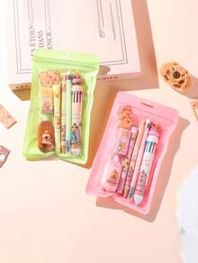1 Set Children's Cartoon Style Capybara Theme Stationery Set, 7-In-1 Set, Includes 10-Color Ballpoint Pen*1 Neutral Pen*1 Pencil*1 Highlighter*1 Eraser*1 Correction Tape*1 Capybara Pendant, Suitable For Children's Daily Use, Ideal Gift For Kids - Multicolor - View 4