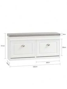 SoBuy Shoe Bench With Seat, Storage Bench With 2 Flaps, Narrow Shoe Cabinet With Bench & Shoe Rack, Space-Saving Shoe Storage For Hallways & Small Rooms, 104x52x24cm, White, FSR64-W - White - View 3