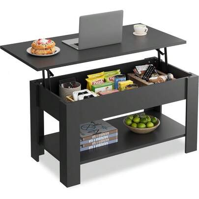 Coffee Table, 39" Lift Top Coffee Table With Hidden Compartment, Storage Shelf And Lifting Top For Home Living Room, Office And Reception Room, Black