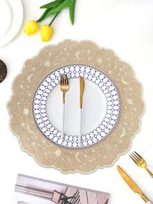 1/2/4件装刺绣布艺节日餐垫，适合婚礼派对餐桌装饰，简约优雅的欧式风格布艺桌布，星月图案餐垫 - 彩色 - 查看 5