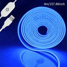 USB 柔性觸控調光 LED 霓虹燈條 1m/2m/3m/4m/5m 可調亮度 5V 環境照明燈條，適用於直播化妝鏡、浴室梳妝鏡、臥室居家裝飾氛圍燈 - 藍色 - 查看 16
