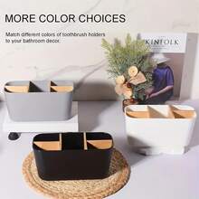 5-Slot Black Plastic Toothbrush Holder With Dividers - Lightweight Freestanding Bathroom Organizer For Electric Toothbrushes, Toothpaste & Razors, Countertop Mount, Bathroom Organizers And Storage, Modern Bathroom Accessory, Durable Bathroom Item - 白色 - 查看 4