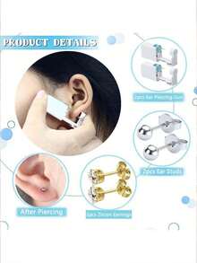 1 Disposable Ear Piercing Gun Set With 4mm Gold Earrings And Earrings, Home Ear Piercing Tool - Vàng - Xem 4