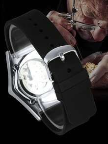 T-WINNER 1pc Fashionable Sports Mechanical Men's Watch, Luminous Pointer, Rubber Strap, Business Casual Automatic Mechanical Watch, Gift Box - Silver - View 8