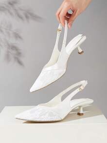 2026新款优雅时尚后系带小众设计女式高跟鞋（不对称剪裁鞋面） - 白色 - 查看 2