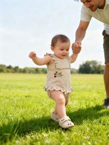 女婴玛丽珍平底鞋，适合婴幼儿公主婚礼礼服鞋，适合婴幼儿学步鞋和公主礼服鞋。 - 米色 - 查看 5