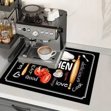 1pc Kitchen Pattern Printed Absorbent Dish Drying Mat, Espresso Machine Countertop Absorbent Mat, Sink Drain Mat, Faucet Absorbent Mat, Sink Cup Mat, Home & Kitchen, Bathroom Accessories - Multicolor - View 10