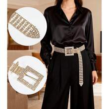 Barry.Wang Rhinestone Belts For Women Silver Gold Bling Belt Diamond Crystal Studded For Jeans Dress Bridesmaid Bridal Ladies - 金色水鑽性感腰帶+贈品 - 查看 5