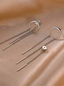 1对S925纯银个性化链条流苏耳环，女士时尚百搭长款耳环，独特清新优雅的节日礼物 - 流蘇 - 查看 12