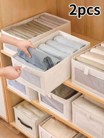 2pcs Cloth Transparent Window Linen Storage Box, Closet Organizer Bedroom, Organizer, Home Storage, For White T-Shirt Women, Black Pants Women, Ladies Winter Clothes, Dress, Winter Clothes For Ladies, Elegant Woman Dresses, White Shirt For Ladies, Long Sleeve, White Jumpsuit For Women, Spring Dresses For Women, Spring Outfits For Women, Spring, Spring Clothes, Minimalist, Summer Tops Storage