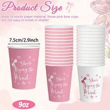 10/20/40 piezas Vasos de papel rosa con lazo de 9 onzas, adecuados para despedida de soltera, fiesta de boda, dama de honor, novia, fiesta de compromiso y otras ocasiones, vasos de papel rosa desechables con lazo - Multicolor - Ver 3