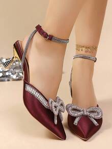 Tacones de boda con lazo de strass para mujer, tacones de gatito - Burdeos - Ver 4