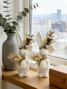 1pc Cute Bunny Holding Egg & Heart Mold - Easy Demold/Reusable For Candle/Resin, Easter/Valentine's/Mother's Day Gifts Silicone Mold - White - View 1