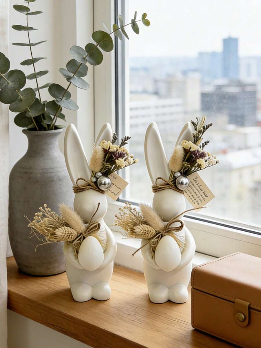 1pc Cute Bunny Holding Egg & Heart Mold - Easy Demold/Reusable For Candle/Resin, Easter/Valentine's/Mother's Day Gifts Silicone Mold - White - View 1