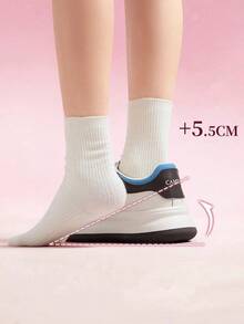 CAMEL CROWN 女士休闲板鞋，四季春夏秋冬厚底千层鞋休闲运动增高简约百层板鞋小白鞋 - 白/卡/藍 - 查看 2