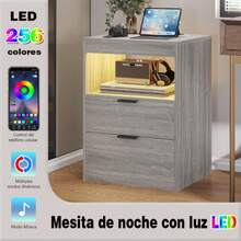 Buró Madera Moderno Con Luz Led Carga Inalámbrica Y Enchufe - Gris - Ver 8