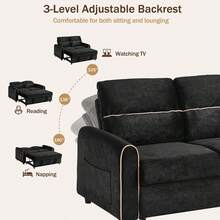 MERAX Chenille Pull Out Sofa Bed, 58-Inch Sofa Bed, Sleeper Sofa, Loveseat Sofa With Adjustable 3 -Position Backrest, 4 Side Pockets And Charging Ports For Living Room, Black - màu đen - Xem 5
