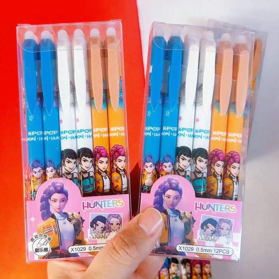 开斋节女巫狩猎小队可擦凝胶笔，女巫主题按动笔，学生文具，返校礼物，适合送给朋友和同学 - 彩色 - 查看 1