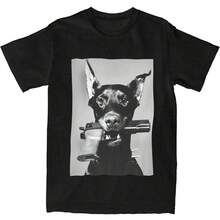 Camiseta de Doberman Sosteniendo Pistola, Camisetas de Ocio para Perros, Manga Corta, Camiseta Impresionante de Verano, Algodón, Cuello Redondo, Ropa de Talla Grande - Negro - Ver 1