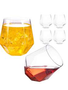 1/5件套 300毫升创意六边形钻石葡萄酒杯套装，无柄红酒杯，几何透明白葡萄酒杯，鸡尾酒杯，波本威士忌杯，威士忌杯，生日派对玻璃器皿 - 彩色 - 查看 2