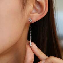 1件装女士单只耳环链 | 双孔链耳环 | 女士立方氧化锆耳环，时尚百搭单排水钻耳钉，流苏个性化耳环 - 銀色 - 查看 3