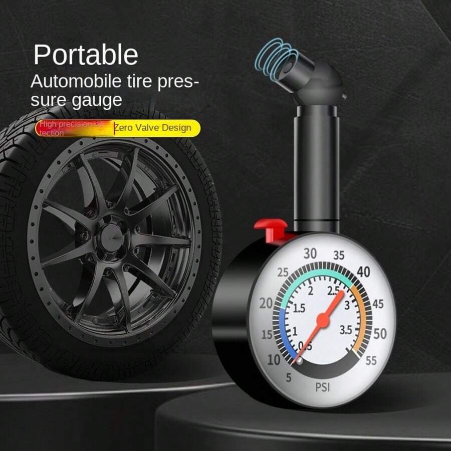 重型高精度轮胎压力表 - 双 PSI/KPa 刻度，量程 0.5-7.5 PSI/0-100 KPa，金属和塑料材质，便携式轮胎充气表，带红色指针，适用于卡车、摩托车、房车、全地形车、汽车零部件、汽车配件、汽车测试工具、轮胎部件、轮胎压力表、丰田海狮、工具、汽车零部件、摩托车零部件、圣诞节