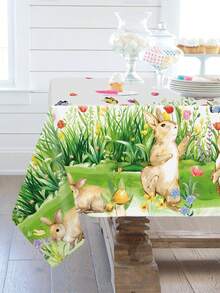 1pc Easter Bunny Tablecloth Table Cover, 220*130cm Disposable Plastic Tablecloth With Bunny Egg & Flower Design, Baby Shower Party Decor,Gender Reveal Party Decor,Easter Decorations For Home,Easter Egg Hunt Party Supplies,1st Birthday Decorations, Baby Shower Supplies, Baby Party Supplies,Home Decor,Room Decor,Table Decoration,Tabletop Decor,Easter Bunny Decoration - Multicolor - View 6