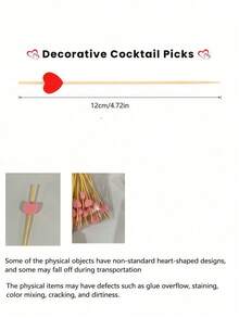 100支粉色心形竹制鸡尾酒签、蛋糕装饰签、水果签、沙拉签、开胃菜签，适用于婚礼、派对、情人节、生日、圣诞节礼物 - 彩色 - 查看 11